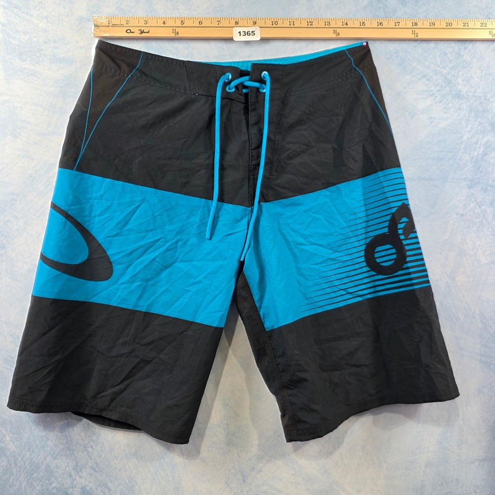 Oakley Board Shorts Mens 30 Black Blue Camo Tailored Fit Swim Trunks Graphic Log